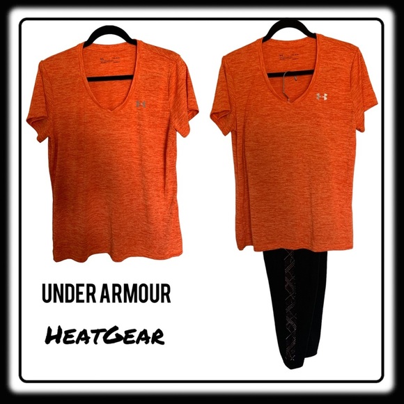 Under Armour HeatGear Heather Orange workout shirt size Large - Picture 1 of 6